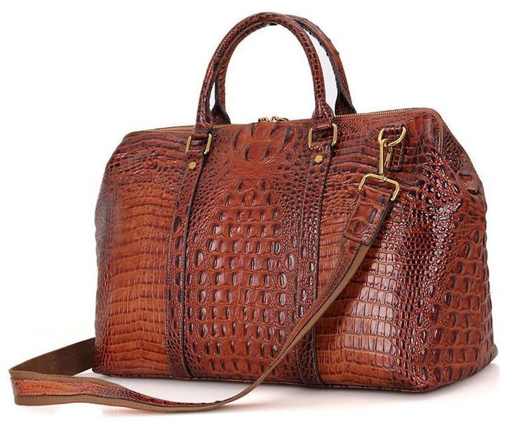 Сумка дорожная Vintage 14397 из натуральной кожи под крокодила 46х30,5х19 см Коричневая b14397 фото