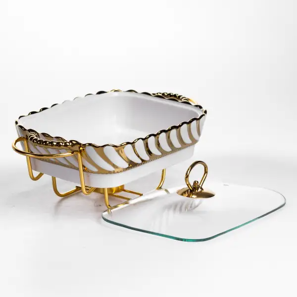 Мармитница фарфоровая Tiffany 1 л на металлической подставке с подогревом 28х23х7 см LU-SG-428-11 фото
