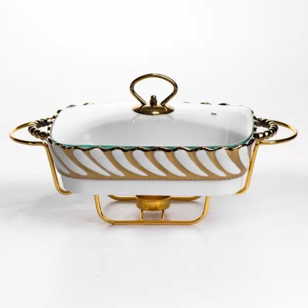 Мармитница фарфоровая Tiffany 1 л на металлической подставке с подогревом 28х23х7 см LU-SG-428-11 фото